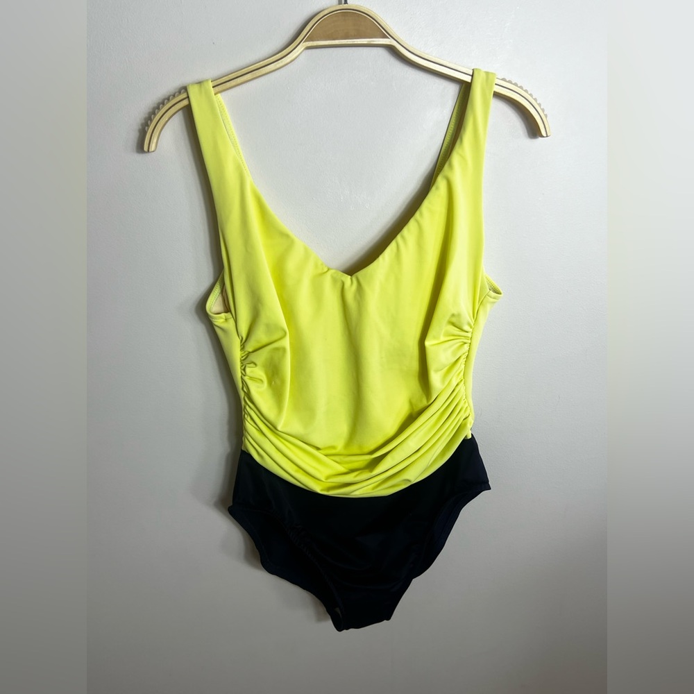 Miraclesuit Neon Yellow and Black Colorblock One-Piece Swimsuit